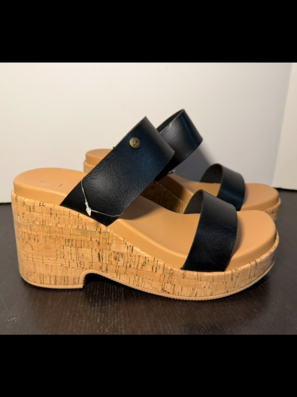 NWOB Reef Sunset Ibiza Cork Wedge Summer Costal Sandals Black Womans 10M